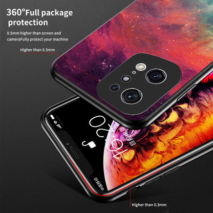 Starry Sky Pattern Phone Case for Oppo Find X5 Pro, TPU Frame Tempered Glass + PC Back Cover