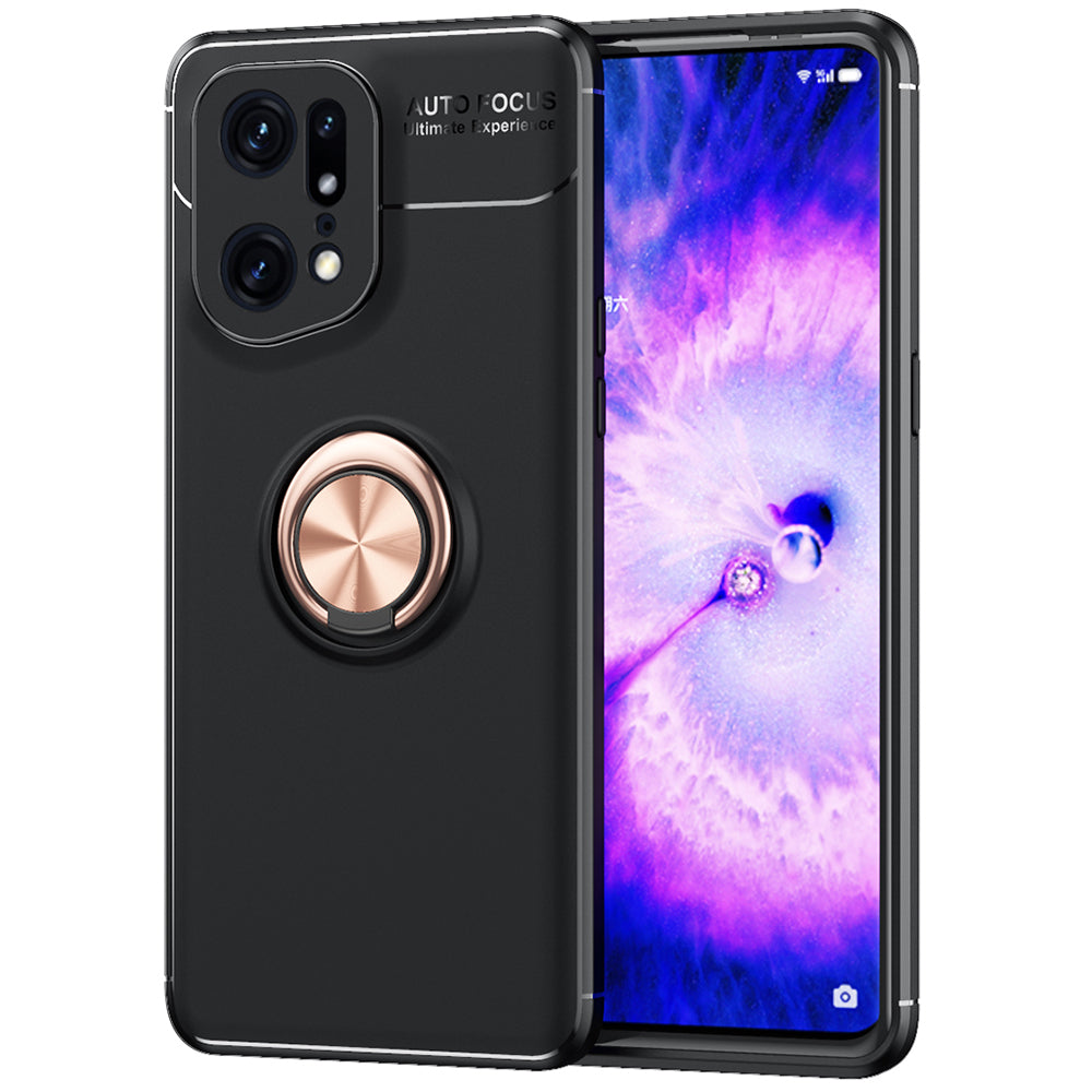 For Oppo Find X5 Pro Rotating Metal Ring Kickstand Shockproof Flexible TPU Case Mobile Phone Cover