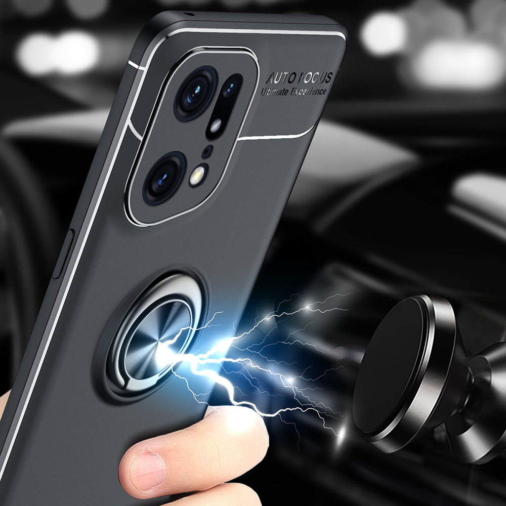 For Oppo Find X5 Pro Rotating Metal Ring Kickstand Shockproof Flexible TPU Case Mobile Phone Cover