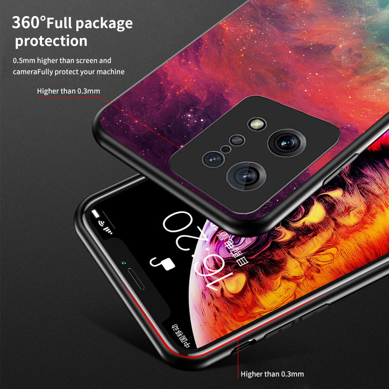 For Oppo Find X5 Starry Sky Pattern Tempered Glass + PC + TPU Hybrid Cover Shockproof Phone Case