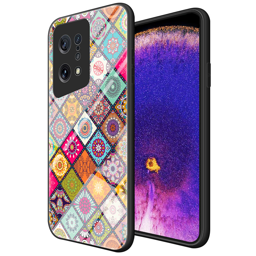 For Oppo Find X5 Scratch-resistant Kickstand Flower Pattern Design Hard Tempered Glass + PC Back + Soft TPU Frame Phone Shell Case