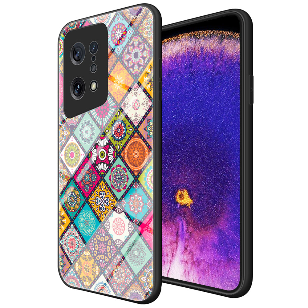 For Oppo Find X5 Scratch-resistant Kickstand Flower Pattern Design Hard Tempered Glass + PC Back + Soft TPU Frame Phone Shell Case