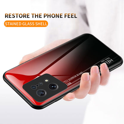 For Oppo Find X5 Tempered Glass + PC Back + TPU Frame Anti-drop Stylish Gradient Color Case Shell