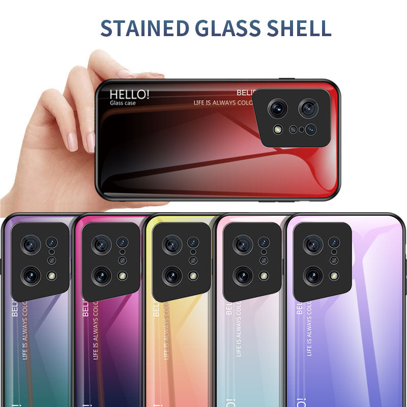 For Oppo Find X5 Tempered Glass + PC Back + TPU Frame Anti-drop Stylish Gradient Color Case Shell