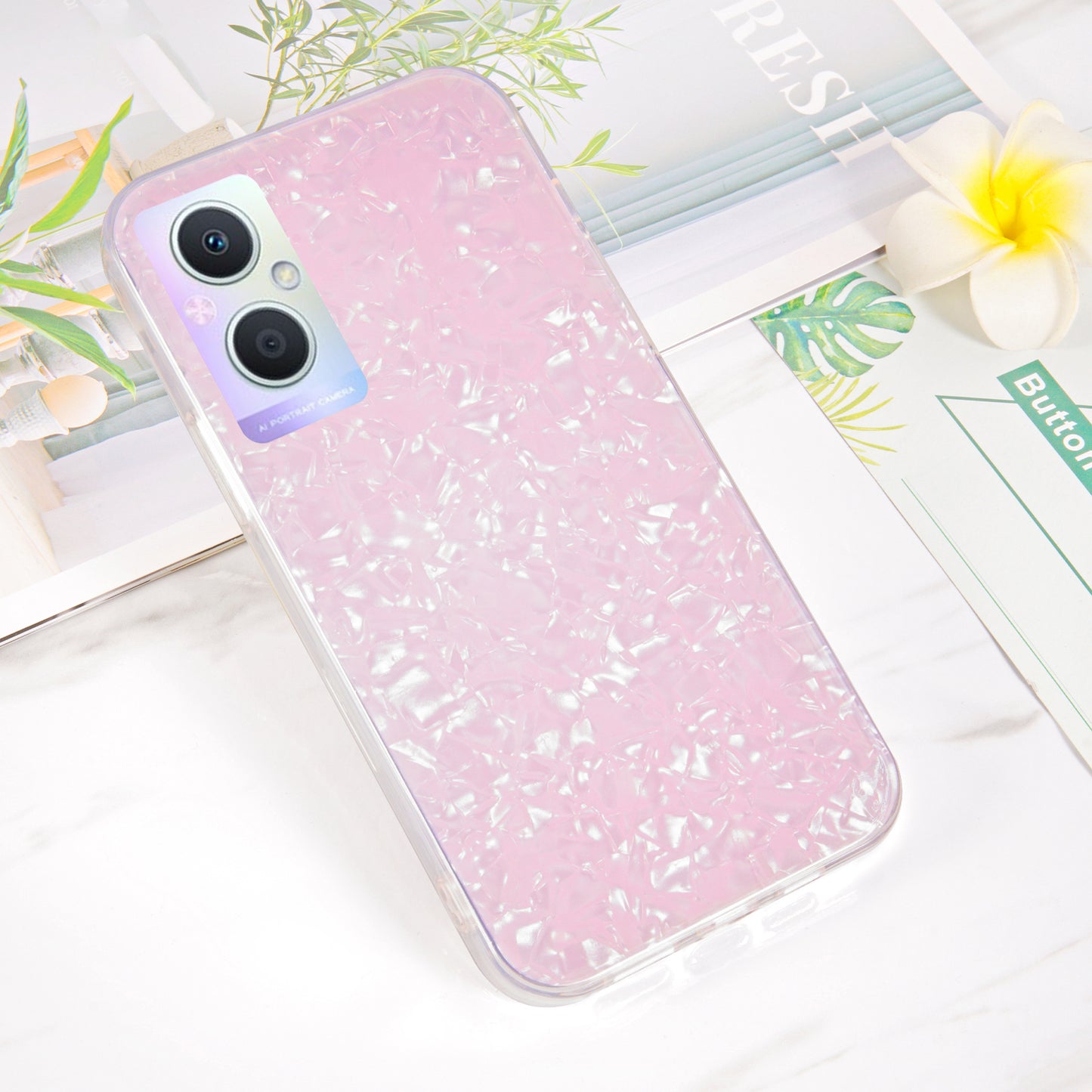 IPAKY for Oppo A96(China), Stylish IMD Hard Acrylic Back Soft TPU Frame Light Thin Phone Cover Protector