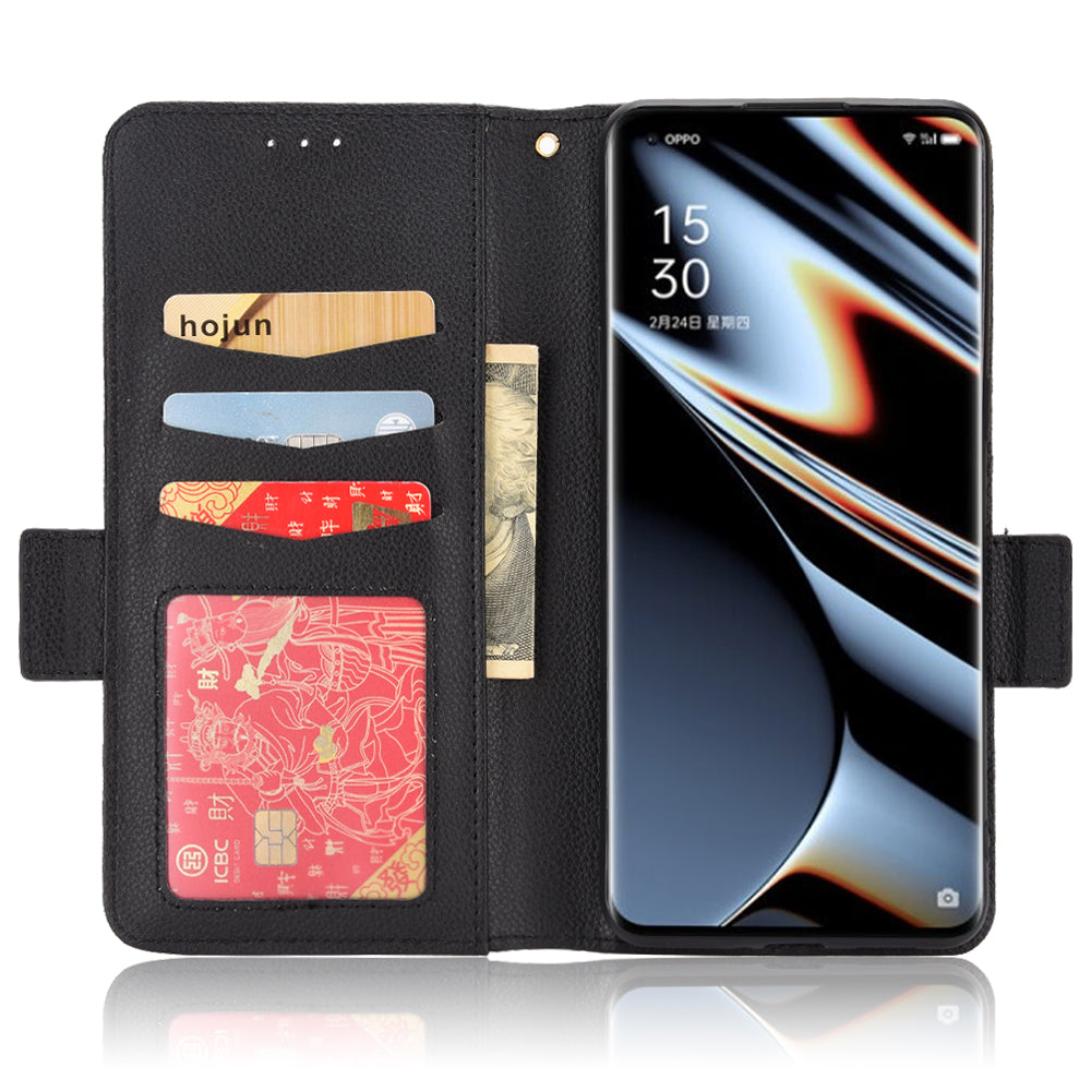 For Oppo Find X5 Pro Litchi Texture PU Leather Phone Case Shockproof Protective Cover with Stand Wallet