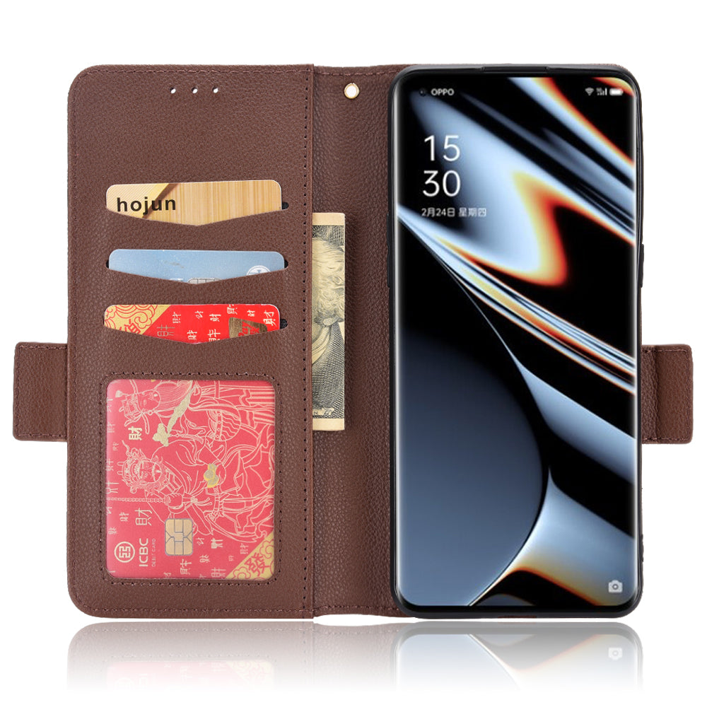 For Oppo Find X5 Pro Litchi Texture PU Leather Phone Case Shockproof Protective Cover with Stand Wallet