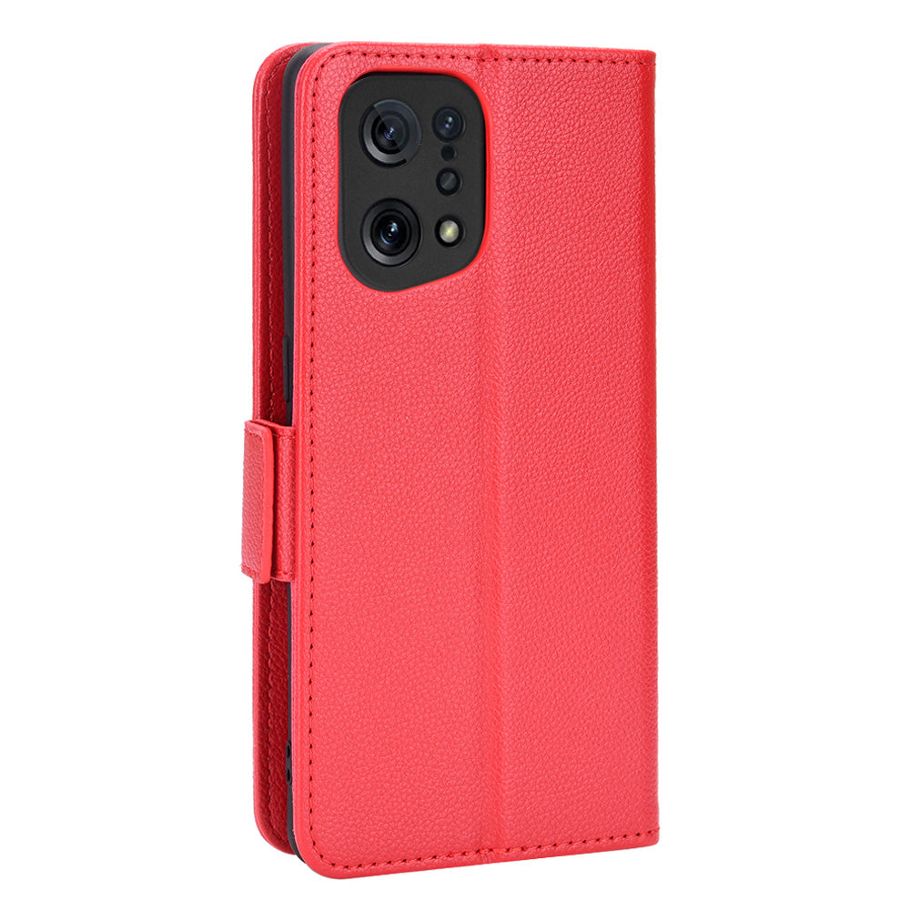 For Oppo Find X5 Litchi Texture PU Leather Anti-drop Anti-scratch Phone Stand Case Protective Shell with Wallet