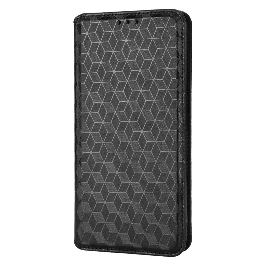 For Oppo Find X5 Rhombus Imprinted Magnetic Folio Flip Leather Protective Shell Phone Case with Stand Wallet