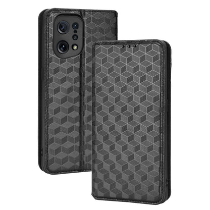 For Oppo Find X5 Rhombus Imprinted Magnetic Folio Flip Leather Protective Shell Phone Case with Stand Wallet