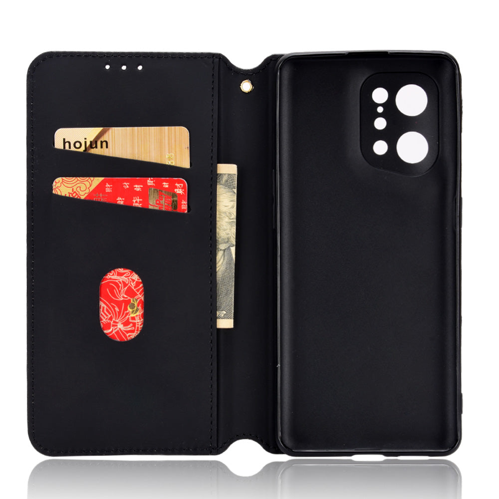 For Oppo Find X5 Rhombus Imprinted Magnetic Folio Flip Leather Protective Shell Phone Case with Stand Wallet