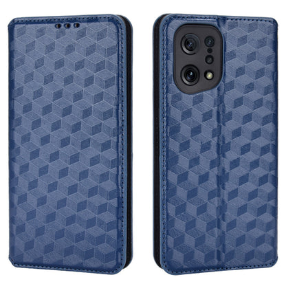 For Oppo Find X5 Rhombus Imprinted Magnetic Folio Flip Leather Protective Shell Phone Case with Stand Wallet