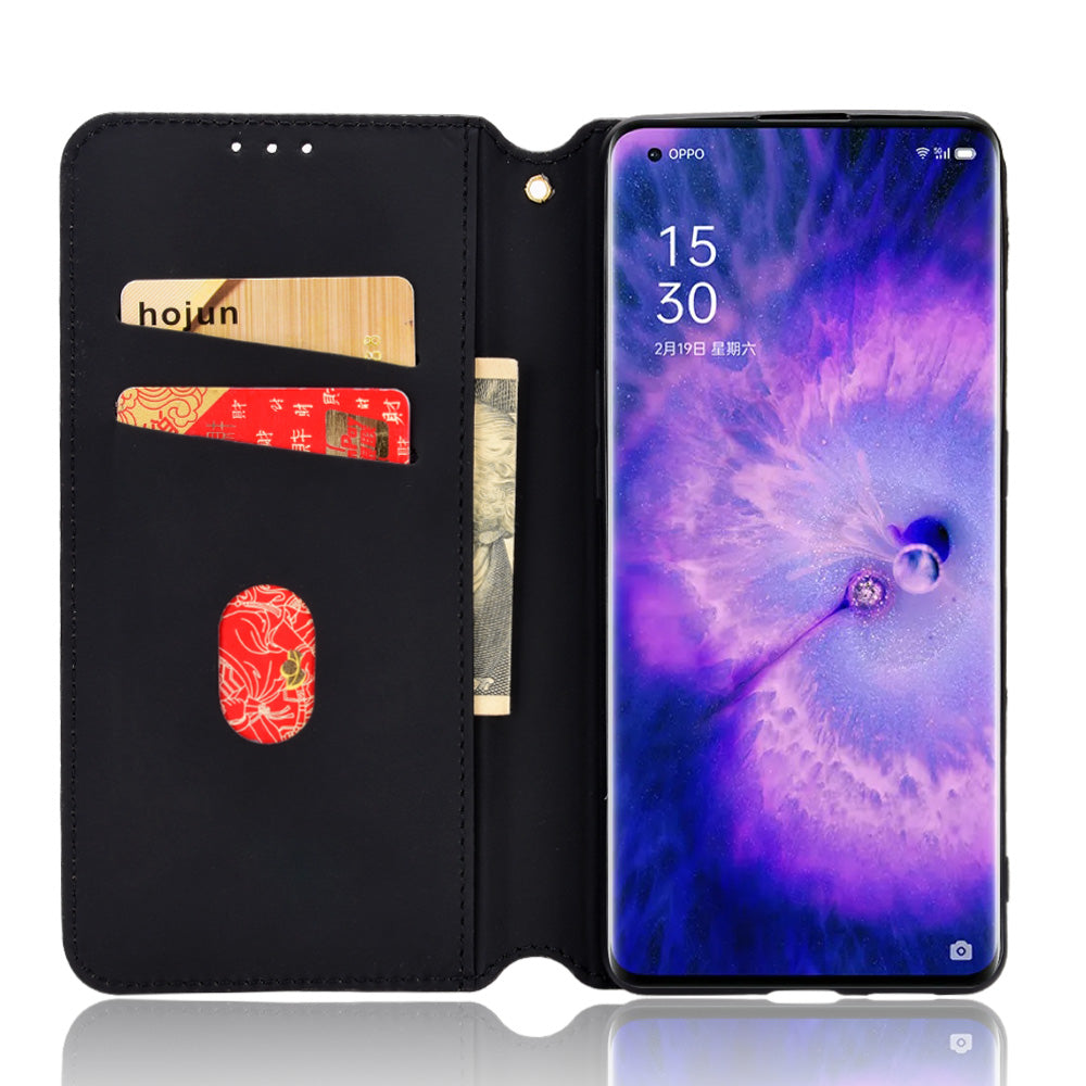 For Oppo Find X5 Rhombus Imprinted Magnetic Folio Flip Leather Protective Shell Phone Case with Stand Wallet