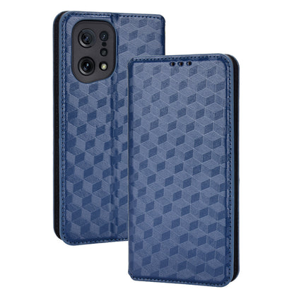 For Oppo Find X5 Rhombus Imprinted Magnetic Folio Flip Leather Protective Shell Phone Case with Stand Wallet