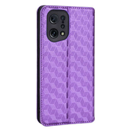 For Oppo Find X5 Rhombus Imprinted Magnetic Folio Flip Leather Protective Shell Phone Case with Stand Wallet