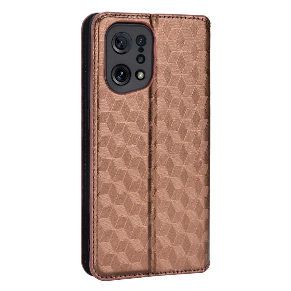 For Oppo Find X5 Rhombus Imprinted Magnetic Folio Flip Leather Protective Shell Phone Case with Stand Wallet