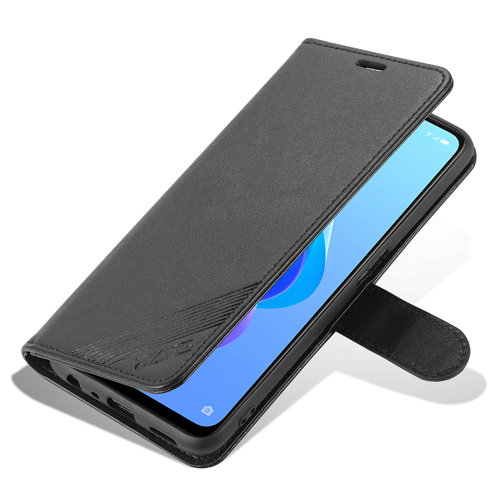 AZNS Wallet Design PU Leather Phone Shell for Oppo A36/A76 Phone Protective Case Accessory with Foldable Stand