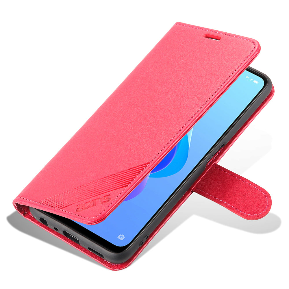 AZNS Wallet Design PU Leather Phone Shell for Oppo A36/A76 Phone Protective Case Accessory with Foldable Stand