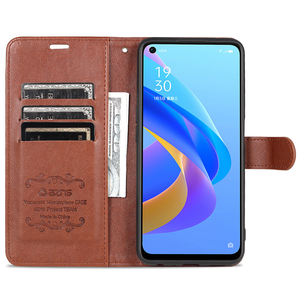 AZNS Wallet Design PU Leather Phone Shell for Oppo A36/A76 Phone Protective Case Accessory with Foldable Stand