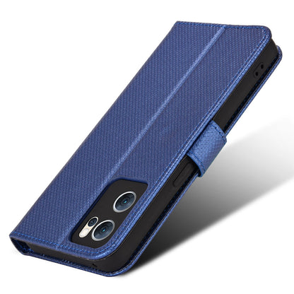 For Oppo Reno7 5G (China) Drop Resistant Diamond Texture Phone Case Cover with Wallet Function PU Leather Stand Cell Phone Shell with Strap