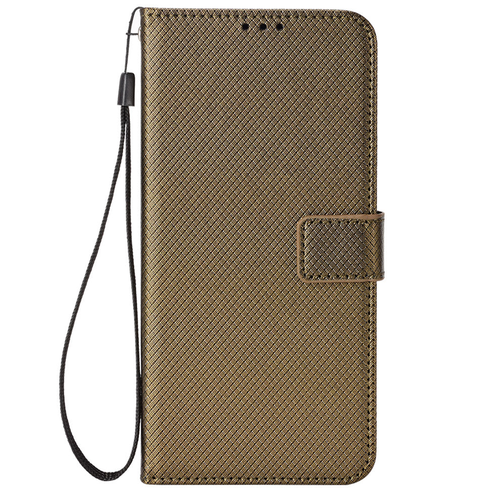 For Oppo Reno7 5G (China) Drop Resistant Diamond Texture Phone Case Cover with Wallet Function PU Leather Stand Cell Phone Shell with Strap