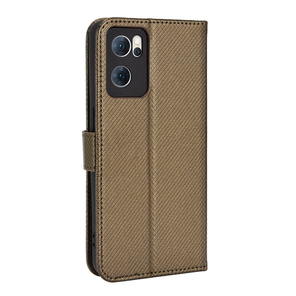 For Oppo Reno7 5G (China) Drop Resistant Diamond Texture Phone Case Cover with Wallet Function PU Leather Stand Cell Phone Shell with Strap