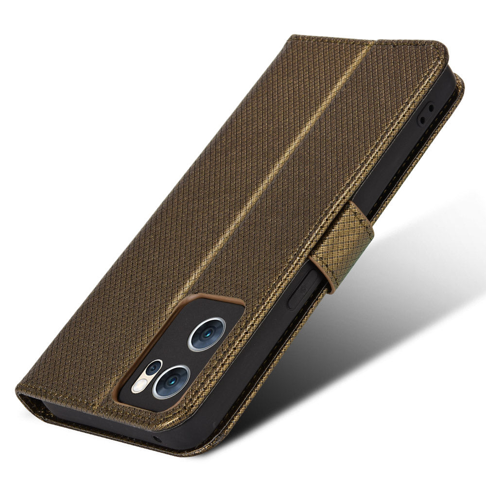 For Oppo Reno7 5G (China) Drop Resistant Diamond Texture Phone Case Cover with Wallet Function PU Leather Stand Cell Phone Shell with Strap