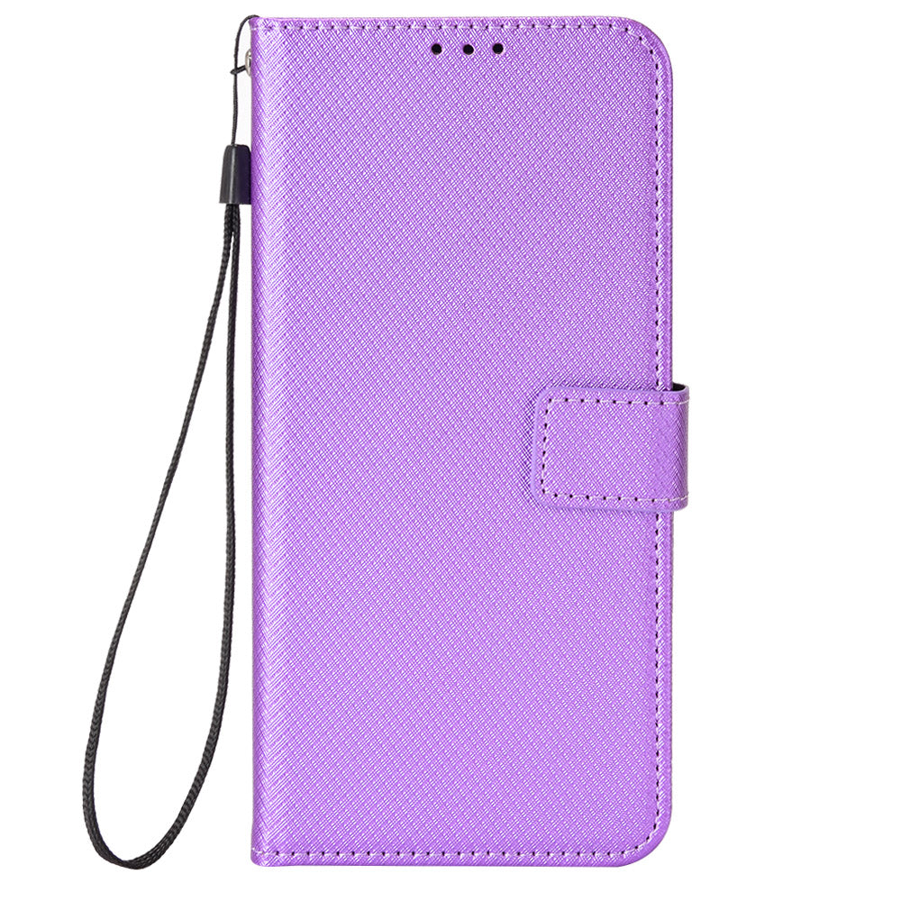 For Oppo Reno7 5G (China) Drop Resistant Diamond Texture Phone Case Cover with Wallet Function PU Leather Stand Cell Phone Shell with Strap