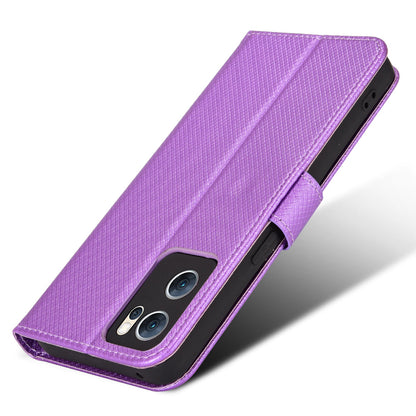 For Oppo Reno7 5G (China) Drop Resistant Diamond Texture Phone Case Cover with Wallet Function PU Leather Stand Cell Phone Shell with Strap