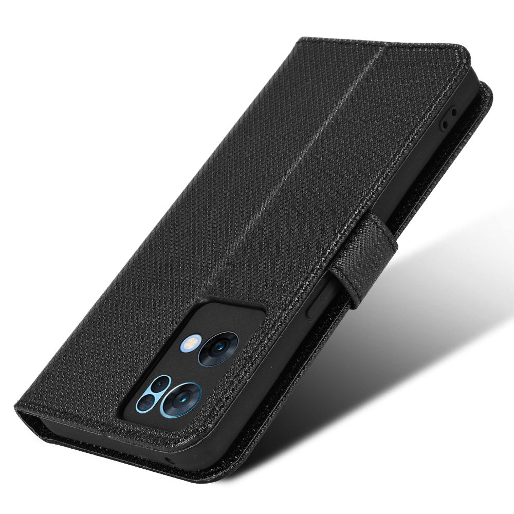 For Oppo Reno7 Pro 5G Diamond Texture Phone Case Cover with Wallet Function PU Leather Horizontal Stand Cell Phone Shell