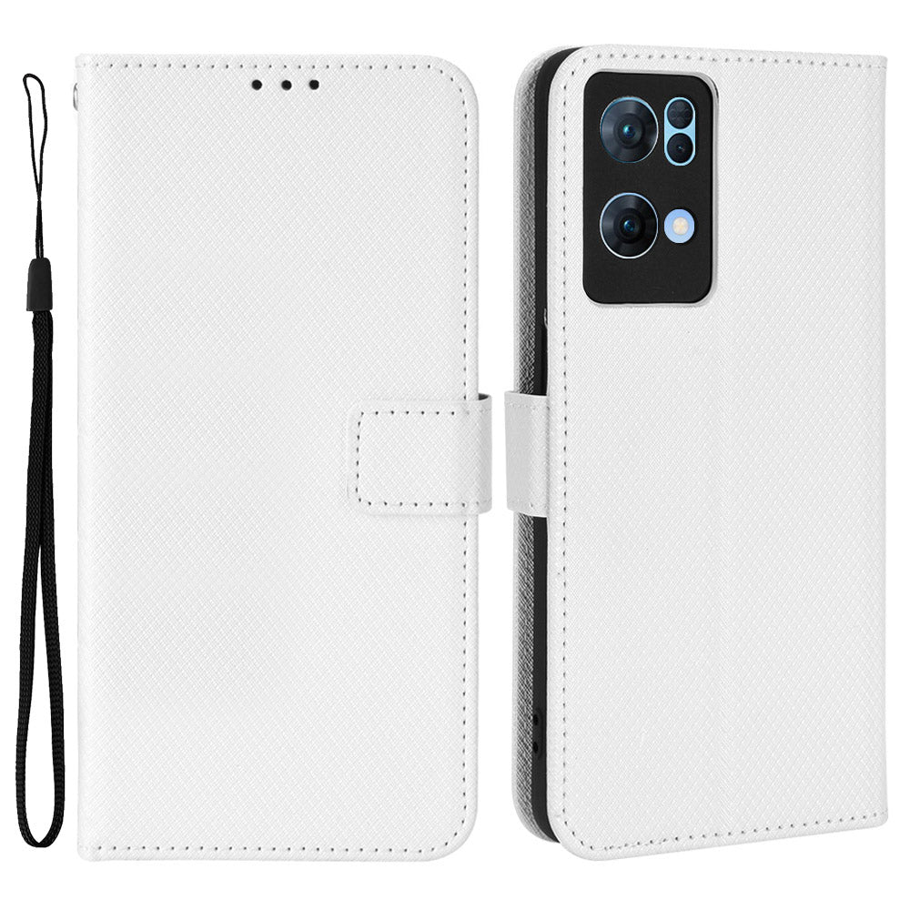 For Oppo Reno7 Pro 5G Diamond Texture Phone Case Cover with Wallet Function PU Leather Horizontal Stand Cell Phone Shell