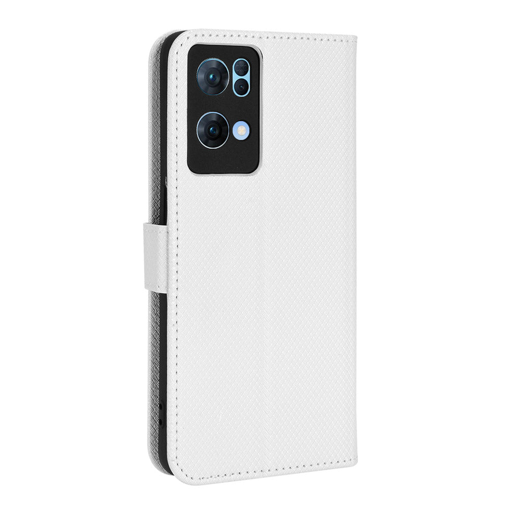 For Oppo Reno7 Pro 5G Diamond Texture Phone Case Cover with Wallet Function PU Leather Horizontal Stand Cell Phone Shell