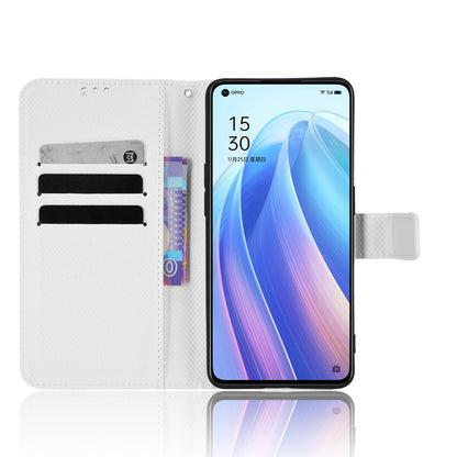 For Oppo Reno7 Pro 5G Diamond Texture Phone Case Cover with Wallet Function PU Leather Horizontal Stand Cell Phone Shell