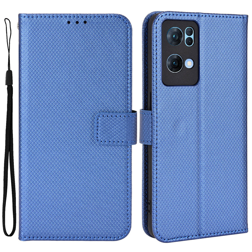 For Oppo Reno7 Pro 5G Diamond Texture Phone Case Cover with Wallet Function PU Leather Horizontal Stand Cell Phone Shell