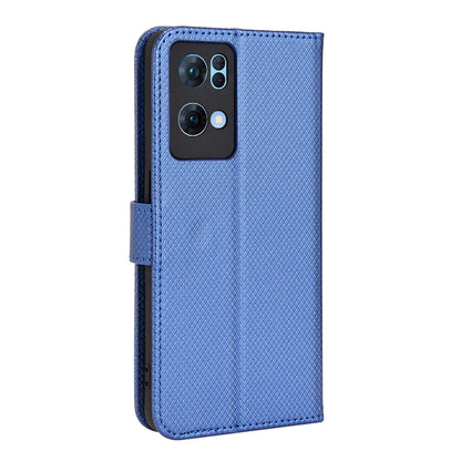 For Oppo Reno7 Pro 5G Diamond Texture Phone Case Cover with Wallet Function PU Leather Horizontal Stand Cell Phone Shell