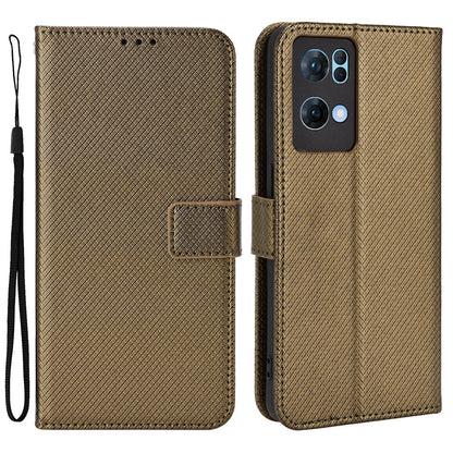 For Oppo Reno7 Pro 5G Diamond Texture Phone Case Cover with Wallet Function PU Leather Horizontal Stand Cell Phone Shell