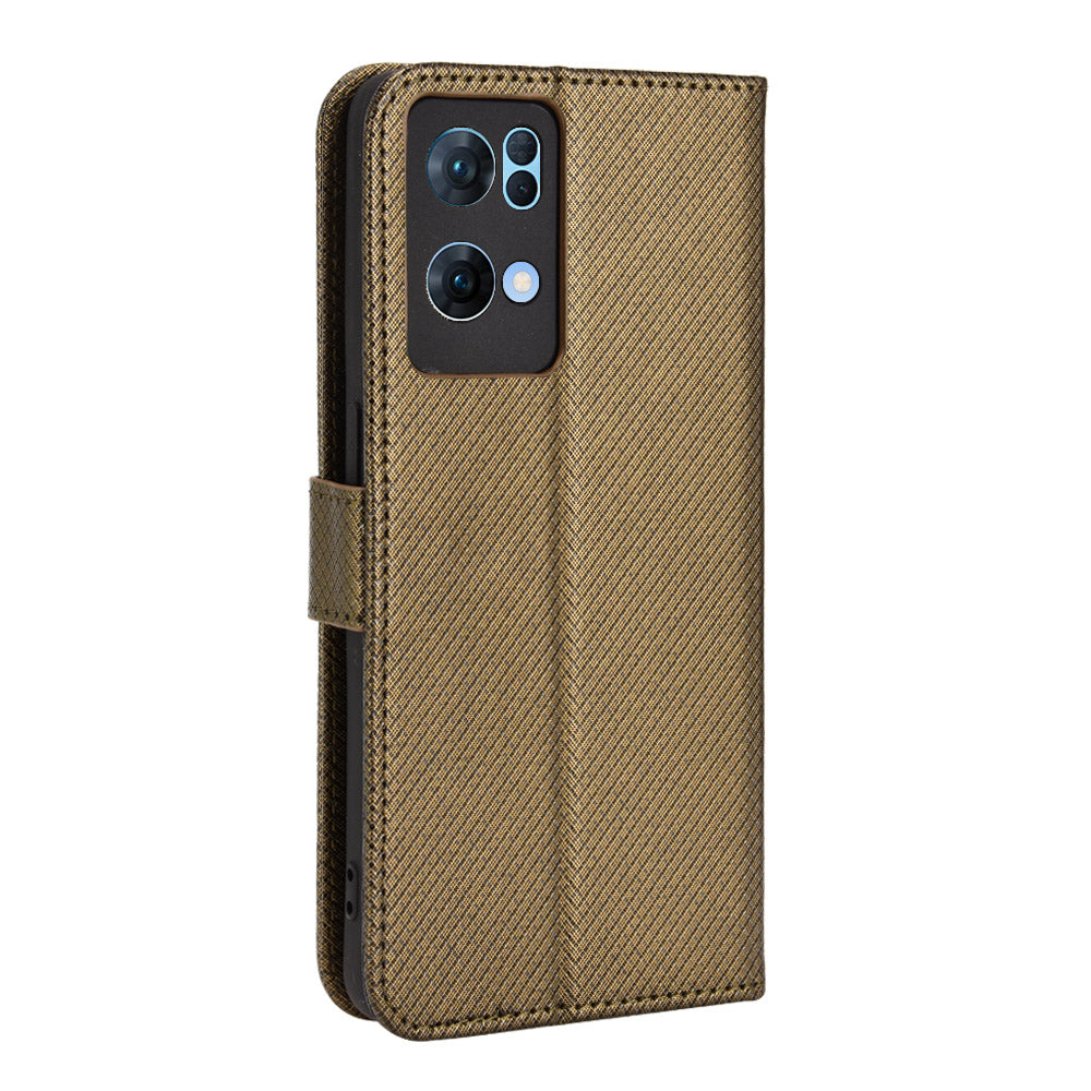 For Oppo Reno7 Pro 5G Diamond Texture Phone Case Cover with Wallet Function PU Leather Horizontal Stand Cell Phone Shell