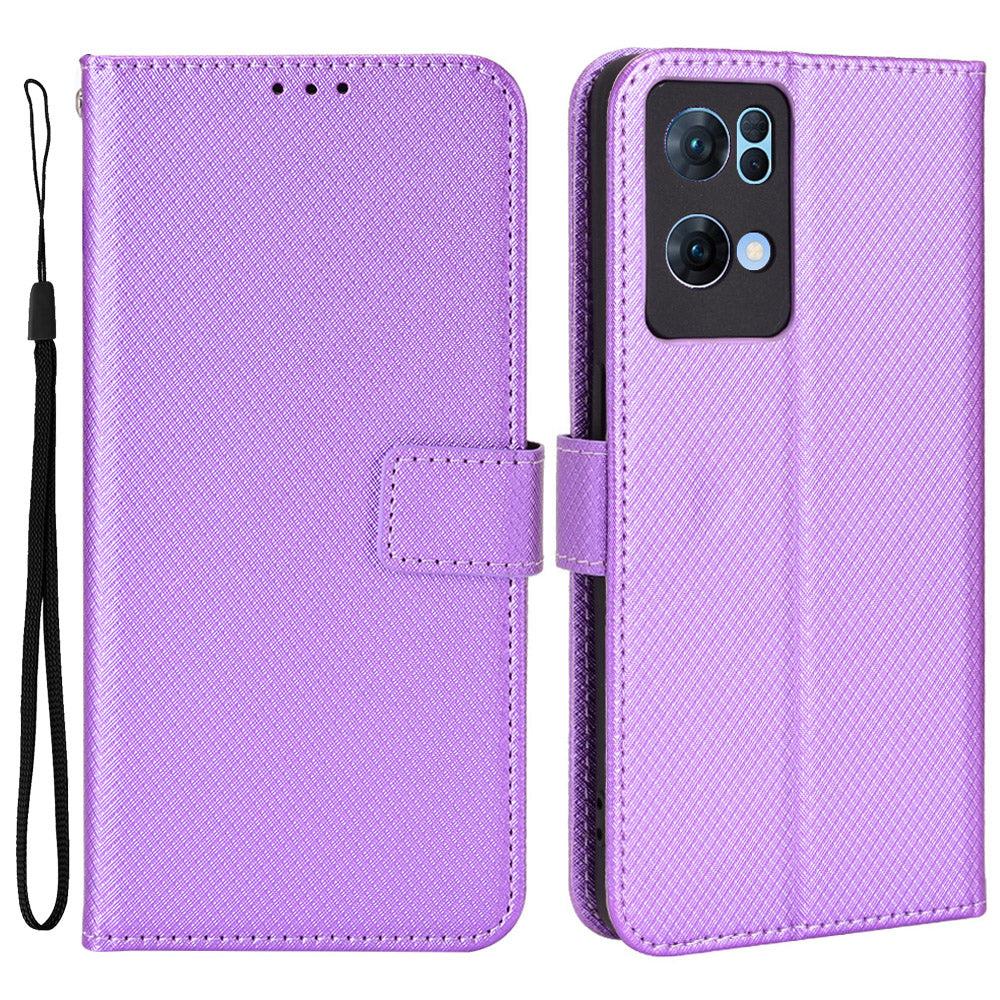 For Oppo Reno7 Pro 5G Diamond Texture Phone Case Cover with Wallet Function PU Leather Horizontal Stand Cell Phone Shell