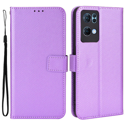 For Oppo Reno7 Pro 5G Diamond Texture Phone Case Cover with Wallet Function PU Leather Horizontal Stand Cell Phone Shell