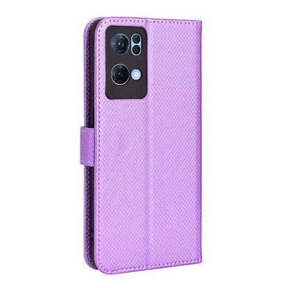 For Oppo Reno7 Pro 5G Diamond Texture Phone Case Cover with Wallet Function PU Leather Horizontal Stand Cell Phone Shell