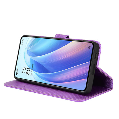 For Oppo Reno7 Pro 5G Diamond Texture Phone Case Cover with Wallet Function PU Leather Horizontal Stand Cell Phone Shell