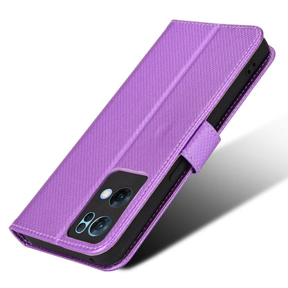 For Oppo Reno7 Pro 5G Diamond Texture Phone Case Cover with Wallet Function PU Leather Horizontal Stand Cell Phone Shell