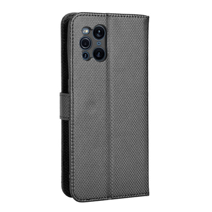 For Oppo Find X3 Pro/Oppo Find X3 Wallet Stand Phone Cover Diamond Texture PU Leather Anti-scratch Cell Phone Case with Strap