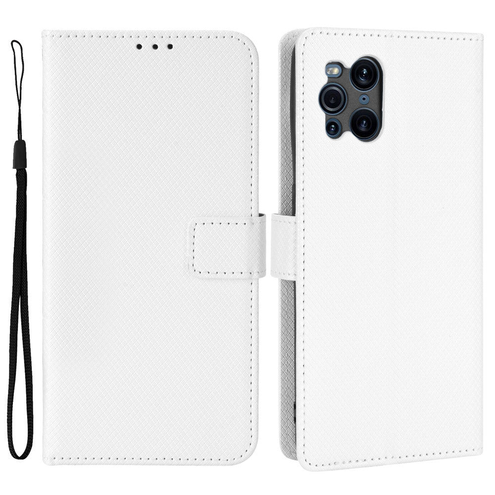 For Oppo Find X3 Pro/Oppo Find X3 Wallet Stand Phone Cover Diamond Texture PU Leather Anti-scratch Cell Phone Case with Strap