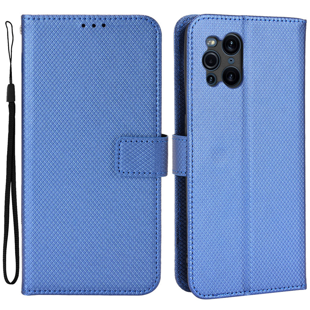 For Oppo Find X3 Pro/Oppo Find X3 Wallet Stand Phone Cover Diamond Texture PU Leather Anti-scratch Cell Phone Case with Strap