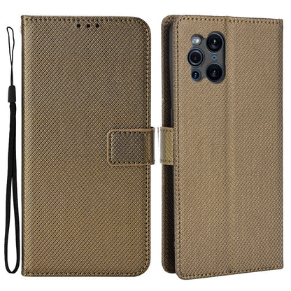 For Oppo Find X3 Pro/Oppo Find X3 Wallet Stand Phone Cover Diamond Texture PU Leather Anti-scratch Cell Phone Case with Strap