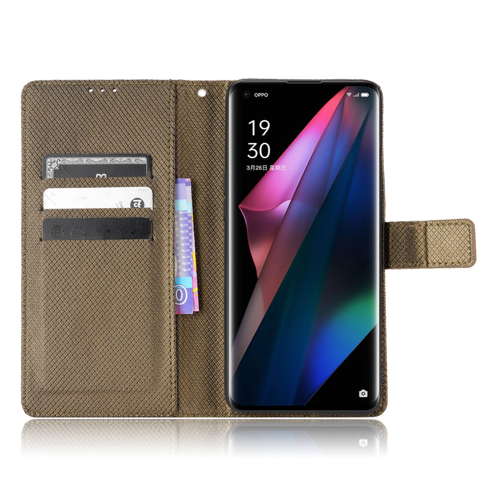 For Oppo Find X3 Pro/Oppo Find X3 Wallet Stand Phone Cover Diamond Texture PU Leather Anti-scratch Cell Phone Case with Strap