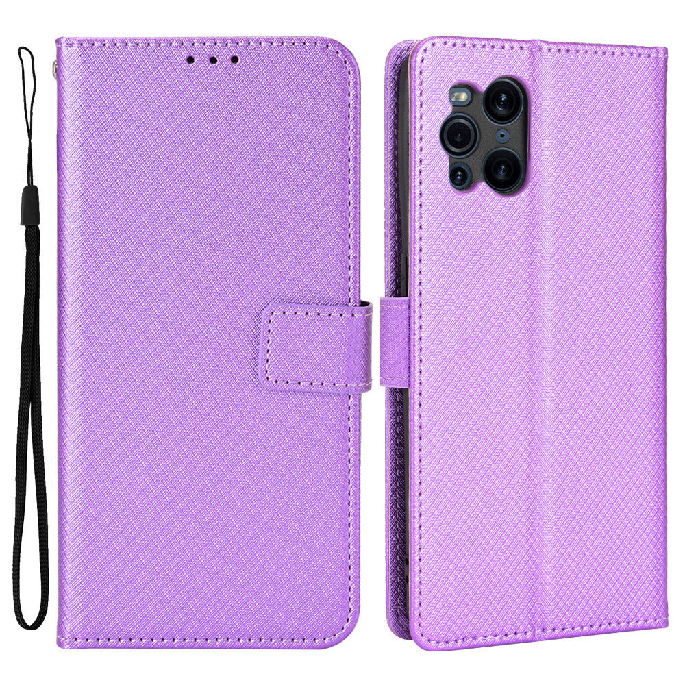 For Oppo Find X3 Pro/Oppo Find X3 Wallet Stand Phone Cover Diamond Texture PU Leather Anti-scratch Cell Phone Case with Strap