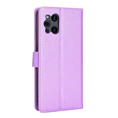 For Oppo Find X3 Pro/Oppo Find X3 Wallet Stand Phone Cover Diamond Texture PU Leather Anti-scratch Cell Phone Case with Strap