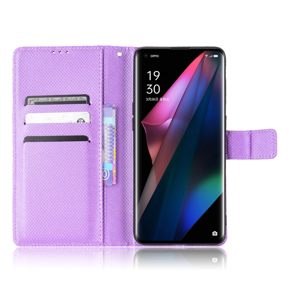 For Oppo Find X3 Pro/Oppo Find X3 Wallet Stand Phone Cover Diamond Texture PU Leather Anti-scratch Cell Phone Case with Strap